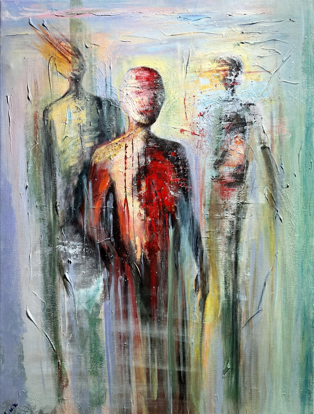 Aliens, a textured figurative painting by Setareh Kazemi